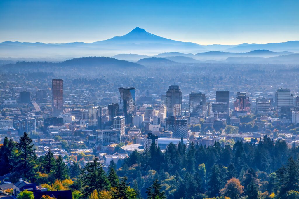 Portland Oregon skyline with Mt. Hood